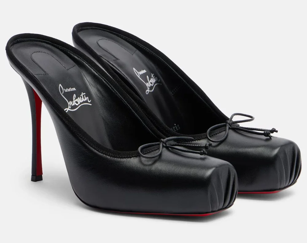 Christian Louboutin Cassia Mule 100 Black Leather Ballet Slip On Heel Pump 36.5